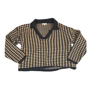 Evolutionary Knit Sweater‎ Women's Large Black Tan V-Neck Long Sleeve